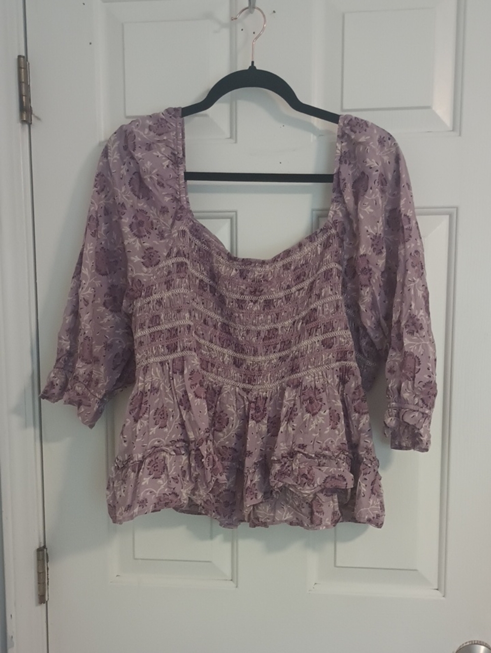 American Eagle Outfitters Lavender Floral Smocked Peasant Top
